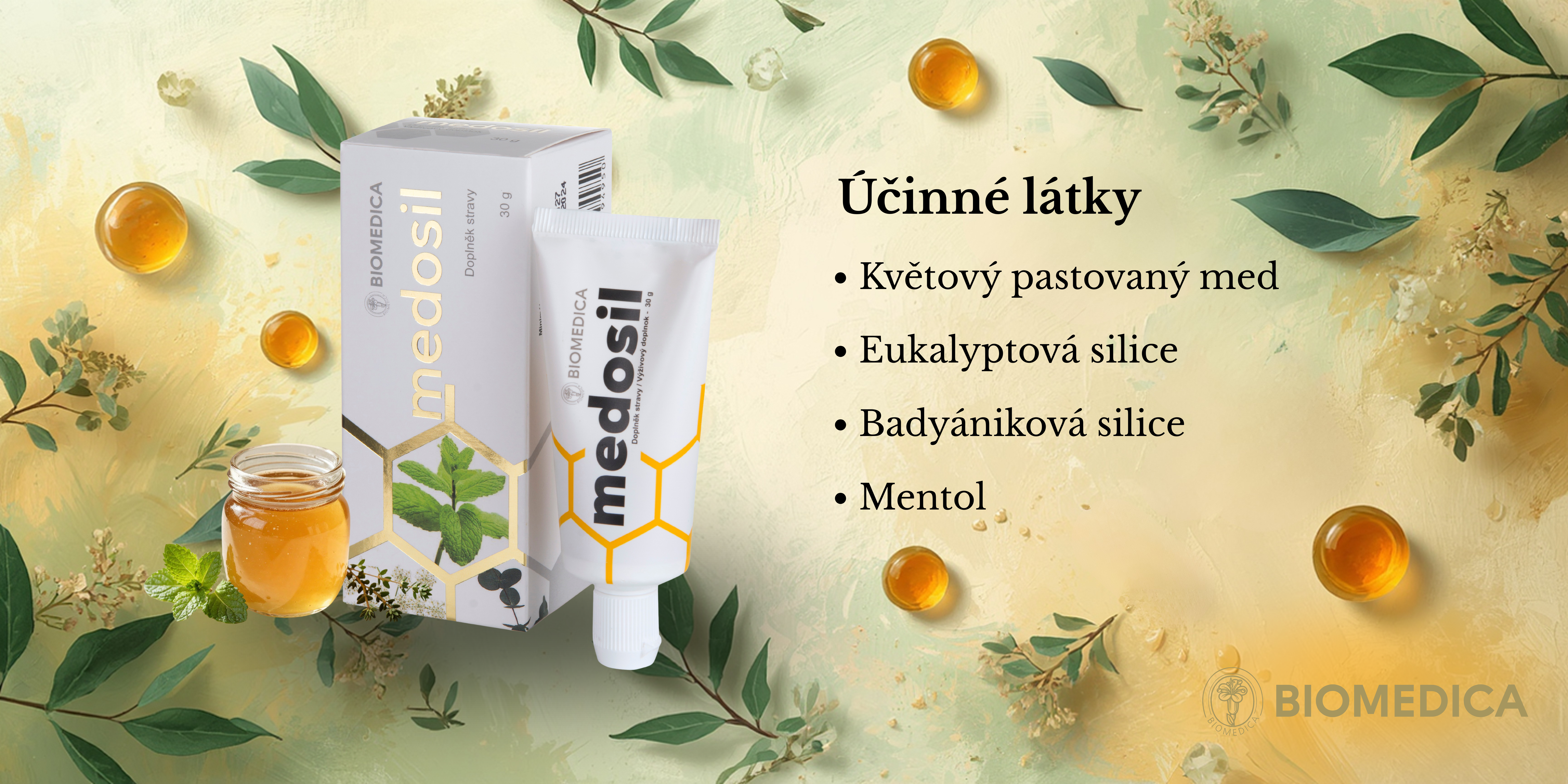 Účinné látky Květový pastovaný med Eukalyptová silice Badyániková silice (1)